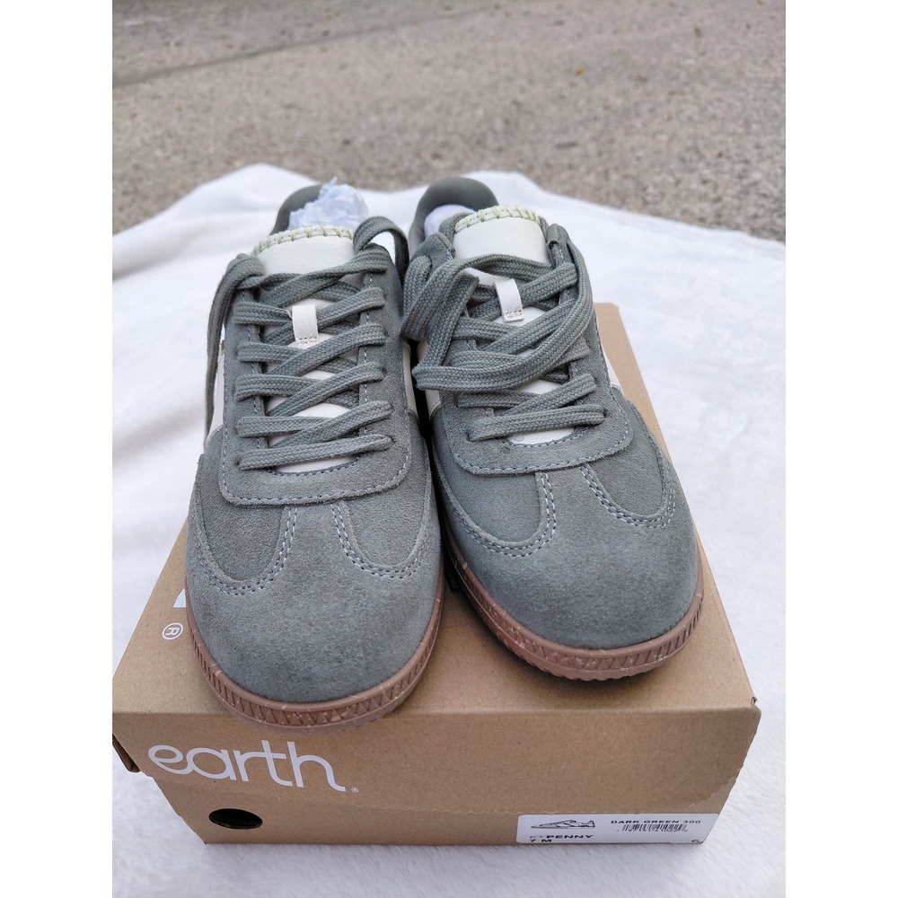 Earth Penny Sneakers Dark Green Suede Lace Up Shoes Womens 7 M ET-PENNY - Picture 2 of 10